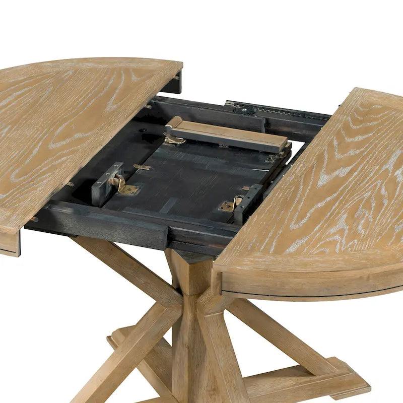 Natural Wood Wash Retro 5-Piece Wooden Dining Table Set with Extendable Round Table & 4 Chairs