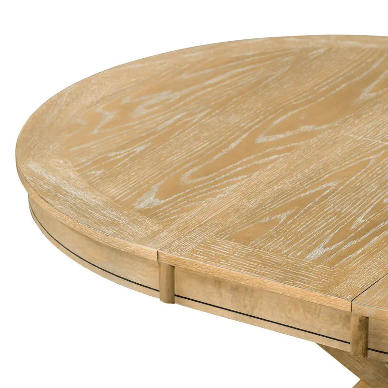 Natural Wood Wash Retro 5-Piece Wooden Dining Table Set with Extendable Round Table & 4 Chairs