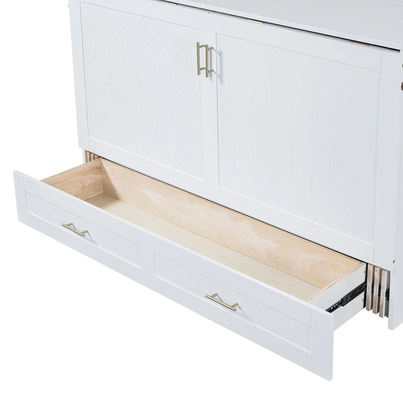Queen Size Wooden Loft Bed with Upholstered Storage Shelf and Desk