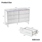 Modern Storage Cabinet with Grille Striped Doors and 6 Drawers for Living Room