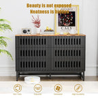 Modern Storage Cabinet with Grille Striped Doors and 6 Drawers for Living Room