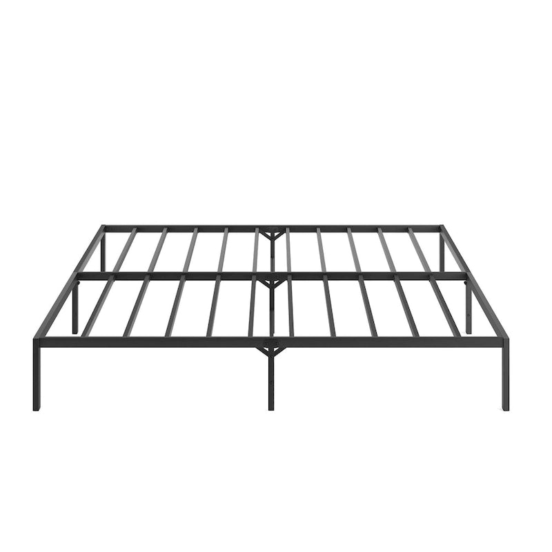 Black King Metal Platform Bed with Wave Shape Wooden Headboard