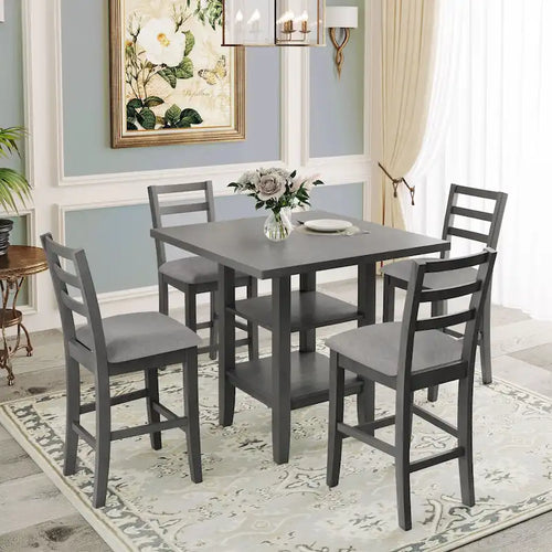 5-Piece Counter Height Wooden Dining Table Set with 4 Chairs & Storage