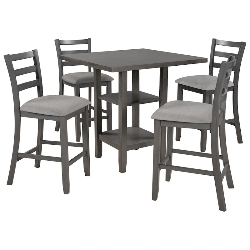 5-Piece Counter Height Wooden Dining Table Set with 4 Chairs & Storage