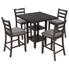 5-Piece Counter Height Wooden Dining Table Set with 4 Chairs & Storage