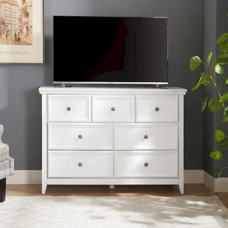 Farmhouse Modern 7-Drawer Horizontal Dresser, Cabinet, Storage Clothes, Storage Drawers Cabinet for Living Room