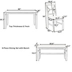 White Farmhouse 6-Piece Wooden Dining Table Set with Rectangular Table & 4 Chairs