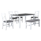 White Farmhouse 6-Piece Wooden Dining Table Set with Rectangular Table & 4 Chairs