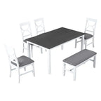 White Farmhouse 6-Piece Wooden Dining Table Set with Rectangular Table & 4 Chairs
