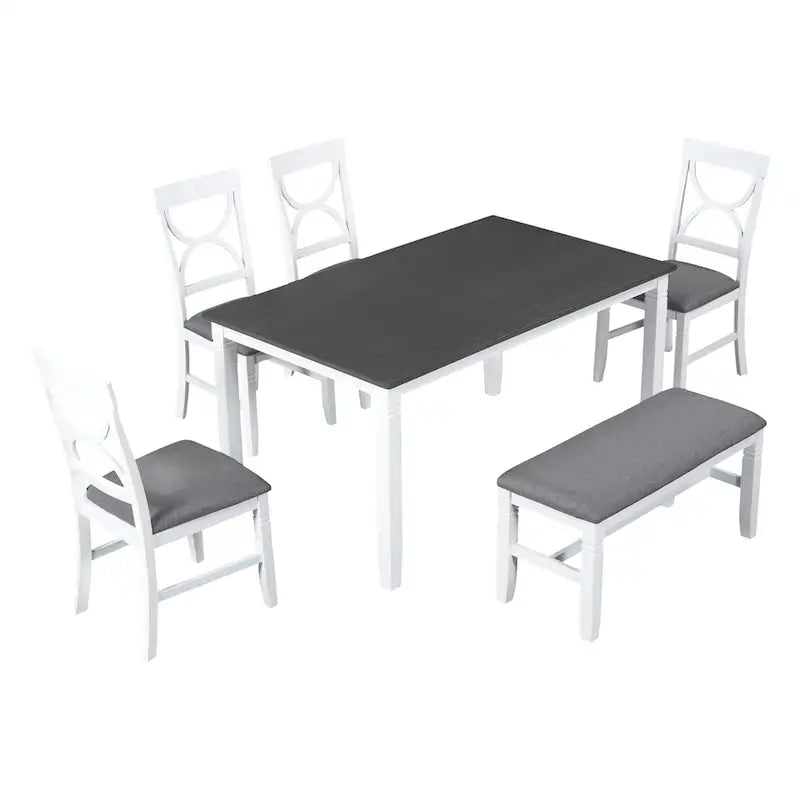 White Farmhouse 6-Piece Wooden Dining Table Set with Rectangular Table & 4 Chairs