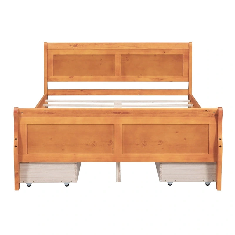 Full Pine Wood Platform Bed with 4 Drawers & Design