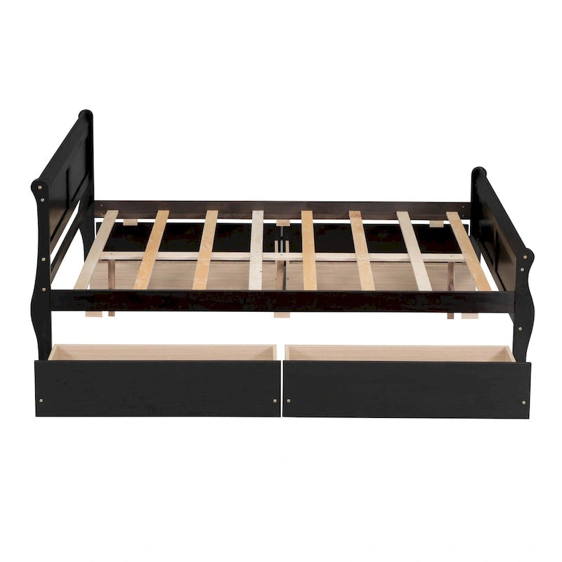 Full Pine Wood Platform Bed with 4 Drawers & Design
