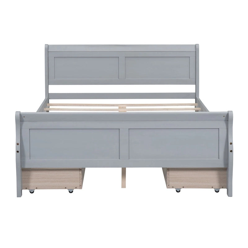 Full Pine Wood Platform Bed with 4 Drawers & Design