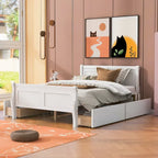 Full Pine Wood Platform Bed with 4 Drawers & Design