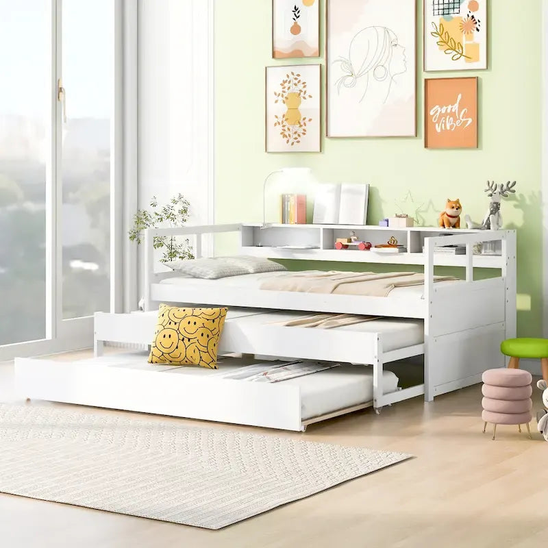 Twin XL Daybed with Trundles, Shelves & USB