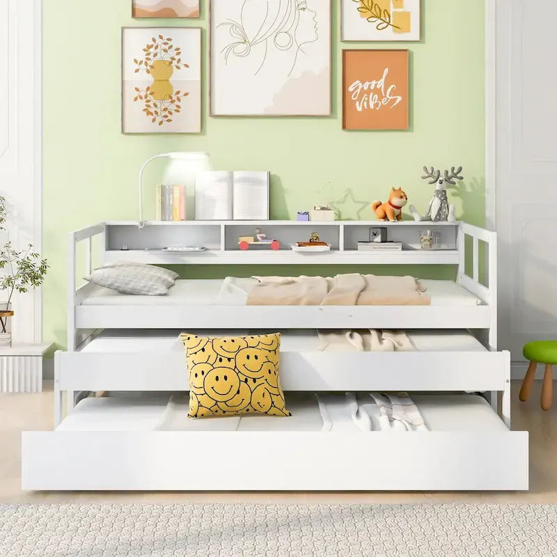 Twin XL Daybed with Trundles, Shelves & USB