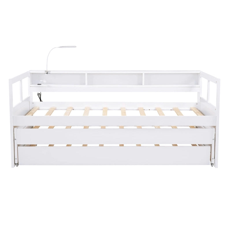 Twin XL Daybed with Trundles, Shelves & USB