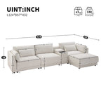 124 Chenille 4-Seater L-Shaped Sofa with Storage Console, USB