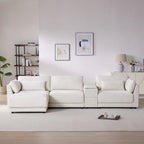 124 Chenille 4-Seater L-Shaped Sofa with Storage Console, USB