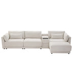 124 Chenille 4-Seater L-Shaped Sofa with Storage Console, USB