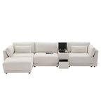 124 Chenille 4-Seater L-Shaped Sofa with Storage Console, USB