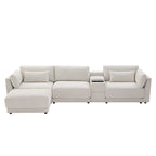 124 Chenille 4-Seater L-Shaped Sofa with Storage Console, USB