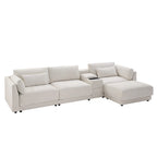124 Chenille 4-Seater L-Shaped Sofa with Storage Console, USB