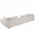 124 Chenille 4-Seater L-Shaped Sofa with Storage Console, USB