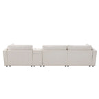 124 Chenille 4-Seater L-Shaped Sofa with Storage Console, USB