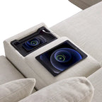 124 Chenille 4-Seater L-Shaped Sofa with Storage Console, USB