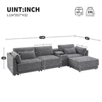 124 Chenille 4-Seater L-Shaped Sofa with Storage Console, USB