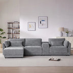 124 Chenille 4-Seater L-Shaped Sofa with Storage Console, USB