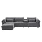 124 Chenille 4-Seater L-Shaped Sofa with Storage Console, USB