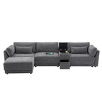 124 Chenille 4-Seater L-Shaped Sofa with Storage Console, USB