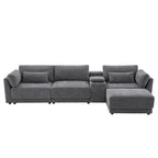 124 Chenille 4-Seater L-Shaped Sofa with Storage Console, USB