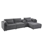 124 Chenille 4-Seater L-Shaped Sofa with Storage Console, USB