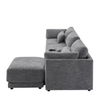 124 Chenille 4-Seater L-Shaped Sofa with Storage Console, USB