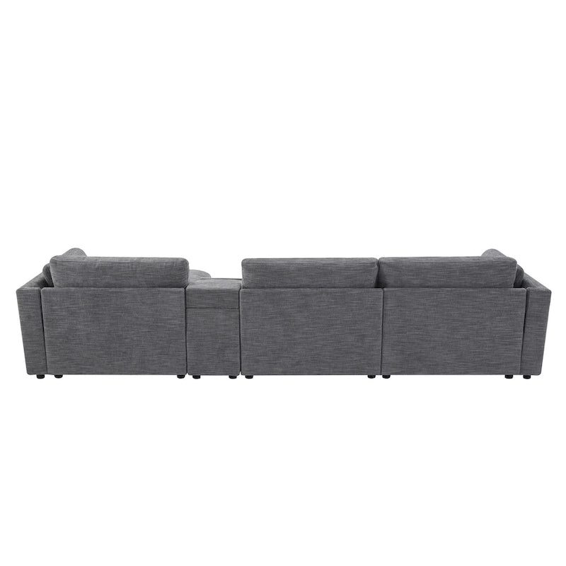 124 Chenille 4-Seater L-Shaped Sofa with Storage Console, USB