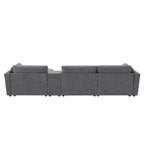 124 Chenille 4-Seater L-Shaped Sofa with Storage Console, USB