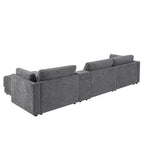 124 Chenille 4-Seater L-Shaped Sofa with Storage Console, USB