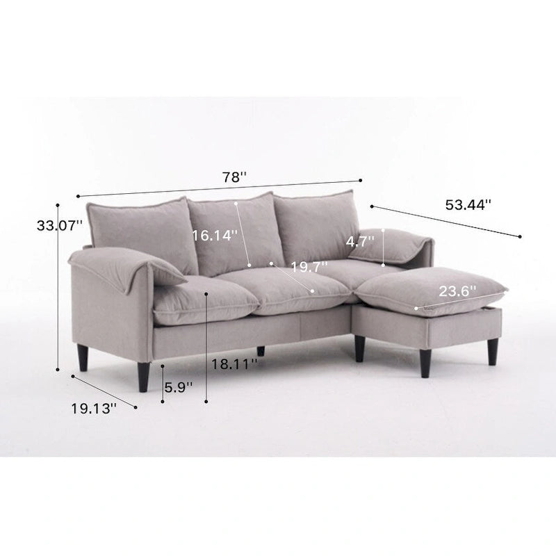 78.74 3-Seater L-Shaped Convertible Sofa with Footstools & Storage