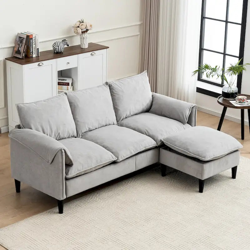 78.74 3-Seater L-Shaped Convertible Sofa with Footstools & Storage