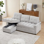 78.75 Chenille Pull-Out L-Shaped Sofa Bed with Charging Ports
