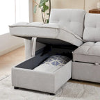 78.75 Chenille Pull-Out L-Shaped Sofa Bed with Charging Ports