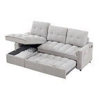 78.75 Chenille Pull-Out L-Shaped Sofa Bed with Charging Ports