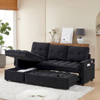 78.75 Chenille Pull-Out L-Shaped Sofa Bed with Charging Ports