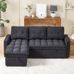 78.75 Chenille Pull-Out L-Shaped Sofa Bed with Charging Ports