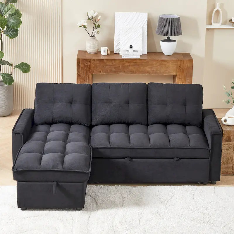 78.75 Chenille Pull-Out L-Shaped Sofa Bed with Charging Ports