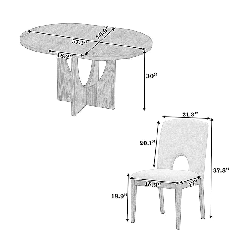 Modern Style 5-Piece Extendable Round Dining Table Set with Removable Leaf and Upholstered Dining Chairs