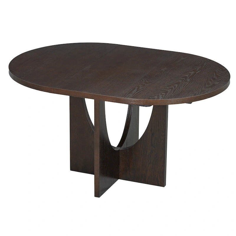 Modern Style 5-Piece Extendable Round Dining Table Set with Removable Leaf and Upholstered Dining Chairs
